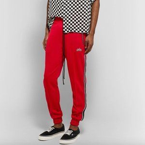 AMIRI Slim-Fit Tapered Leather-Trimmed Tech-Jersey Sweatpants - Red Size Medium